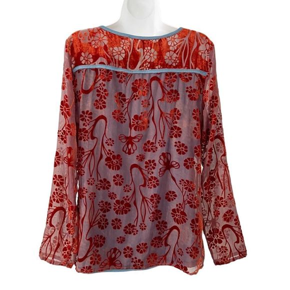 Sundance Abbie Velvet Burnout Button Front Blouse size Medium - Picture 2 of 8